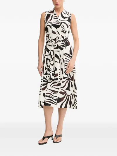 Joseph Ribkoff Abstract-print Belted Wrap Midi Dress In Black