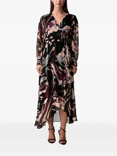 Joseph Ribkoff Abstract-print Wrap Midi Dress In Multi