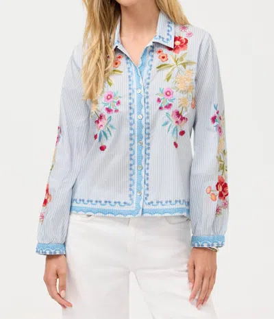 Joseph Ribkoff Angela Open Neck Shirt In Isara Stripe In Blue