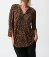 Joseph Ribkoff Animal Print 3/4 Split Sleeve Tunic In Beige/black
