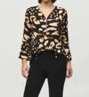 Joseph Ribkoff Animal Print Bell Sleeve Tunic In Black/multi