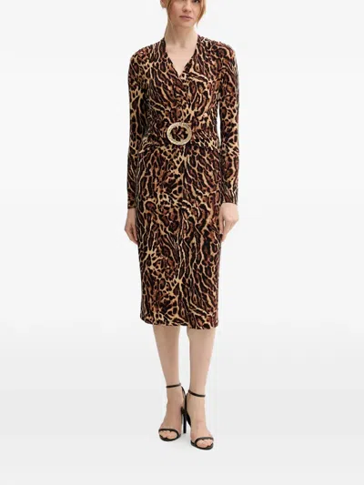 Joseph Ribkoff Animal-print Belted Midi Dress In Multi