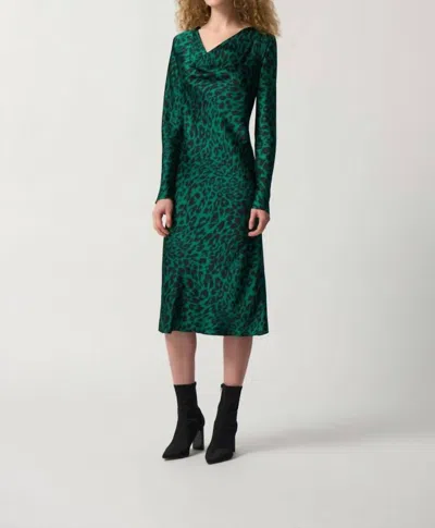 Joseph Ribkoff Animal Print Cowl Neck Midi Dress In Green/blk