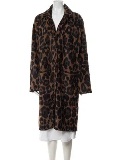 Pre-owned Joseph Ribkoff Animal Print Faux Fur Coat In Brown