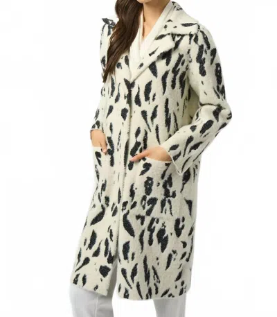 Joseph Ribkoff Animal Print Faux Fur Coat In Winter White/ Black In Multi