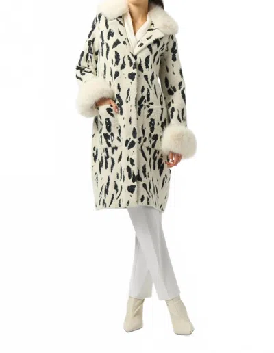 Joseph Ribkoff Animal Print Faux Fur Coat In Winter White/black In Multi