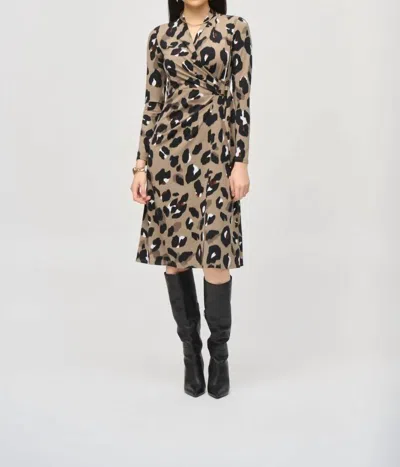 Joseph Ribkoff Animal Print Faux Wrap A-line Dress In Black/multi