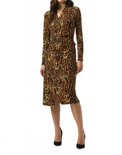 Joseph Ribkoff Animal Print Faux Wrap Dress In Black/brown