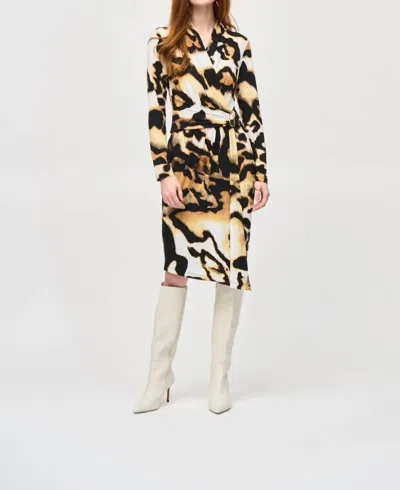 Joseph Ribkoff Animal Print Faux Wrap Sheath Dress In Off-white/multi