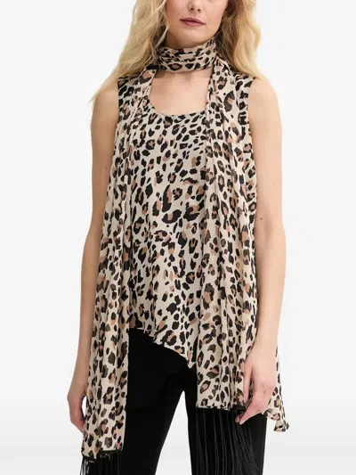 Joseph Ribkoff Animal-print Fringed Top In Neutral
