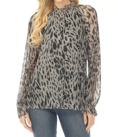 Joseph Ribkoff Animal Print Pleated Blouse In Metallic Mesh In Black