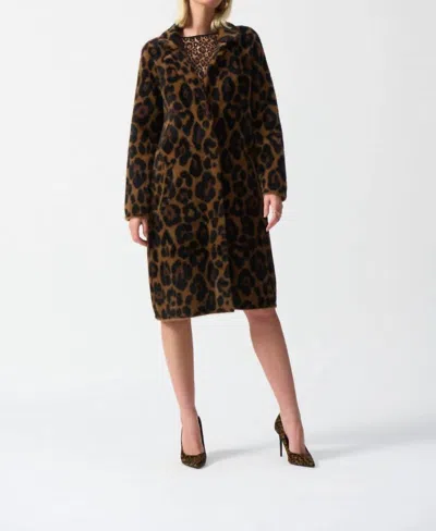 Joseph Ribkoff Animal Print Plush Knit Coat In Beige/black