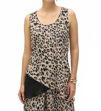 Joseph Ribkoff Animal Print Reversible Chiffon Tunic Top In Beige/black