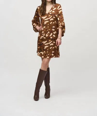 Joseph Ribkoff Animal Print Satin Shift Dress In Beige/multi