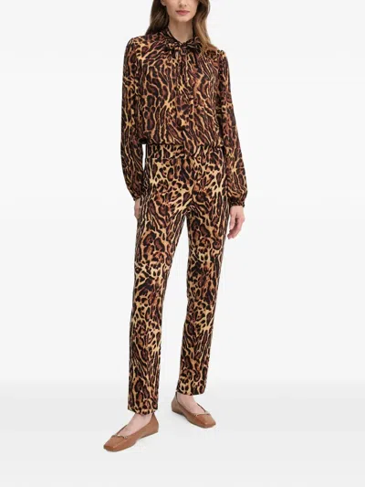 Joseph Ribkoff Animal-print Split-hem Trousers In Brown