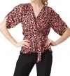 Joseph Ribkoff Animal Print Tie Detail Top In Pink Multi In Pink