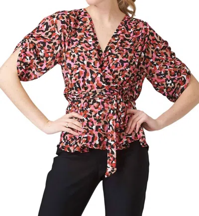 Joseph Ribkoff Animal Print Tie Detail Top In Pink Multi