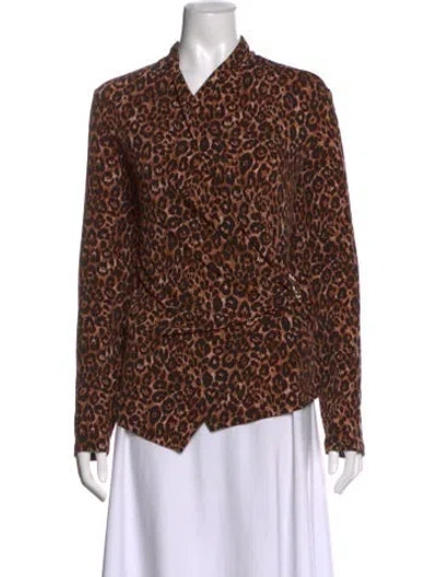 Pre-owned Joseph Ribkoff Animal Print V-neck Blouse In Brown