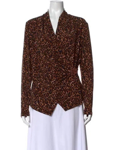 Pre-owned Joseph Ribkoff Animal Print V-neck Blouse In Brown