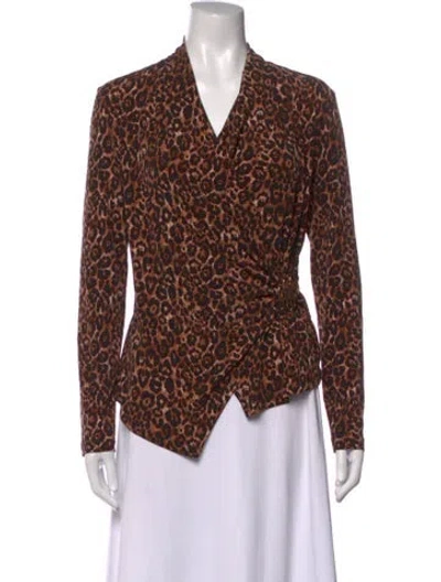 Pre-owned Joseph Ribkoff Animal Print V-neck Blouse W/ Tags In Brown