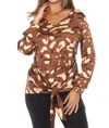 Joseph Ribkoff Animal Print Waist Sash Satin Top In Beige/multi