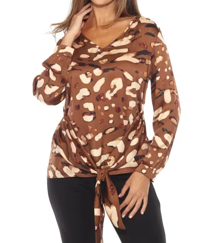 Joseph Ribkoff Animal Print Waist Sash Satin Top In Beige/multi