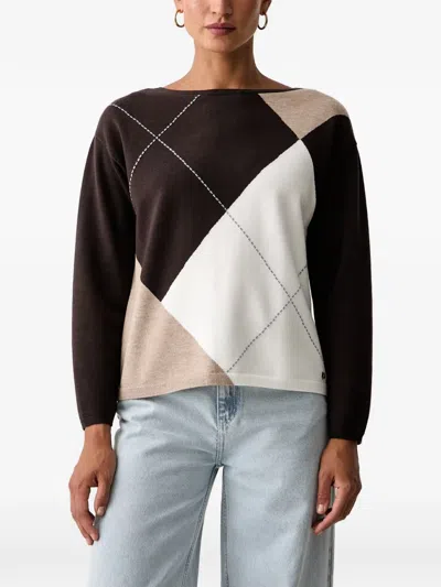 Joseph Ribkoff Argyle Boat-neck Sweater In Brown
