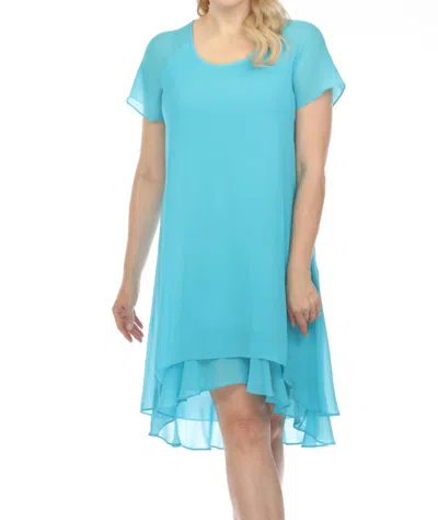 Joseph Ribkoff Asymmetric Chiffon Layered Short Sleeve Trapeze Dress In Seaview In Blue