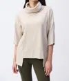 Joseph Ribkoff Asymmetric Cowl Neck 3/4 Sleeves Boxy Top In Oatmeal/vanilla