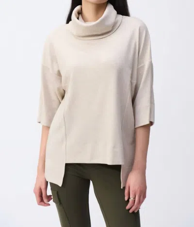 Joseph Ribkoff Asymmetric Cowl Neck 3/4 Sleeves Boxy Top In Oatmeal/vanilla