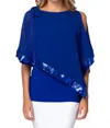 Joseph Ribkoff Asymmetric Overlay Top In Midnight Blue In Blue