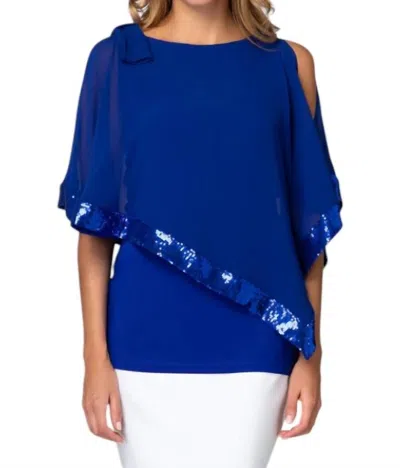 Joseph Ribkoff Asymmetric Overlay Top In Midnight Blue