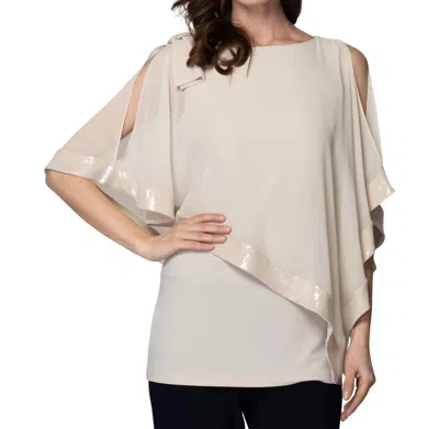 Joseph Ribkoff Asymmetrical Chiffon Overlay Top In Champagne In White