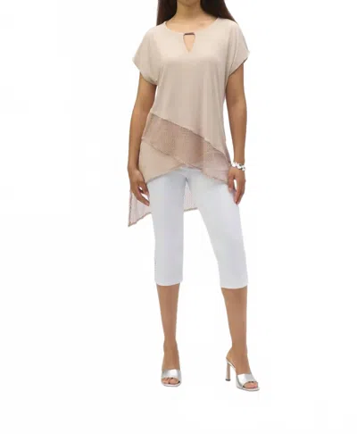 Joseph Ribkoff Asymmetrical Foiled Mesh Top In Parchment/silver In Neutral