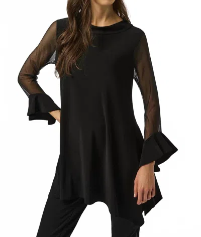 Joseph Ribkoff Asymmetrical Mesh 3/4 Sleeves Tunic Top In Black