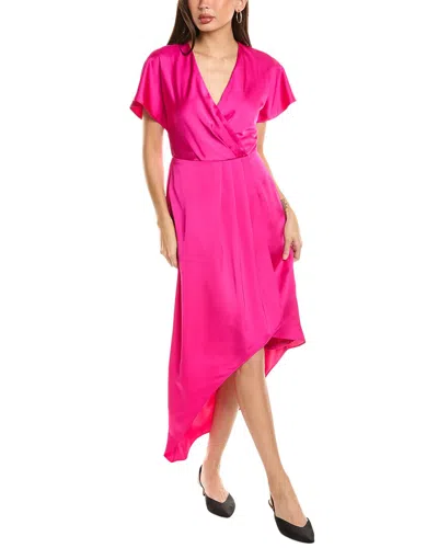 Joseph Ribkoff Faux Wrap Hi-low Asymmetric Midi Dress In Shocking Pink