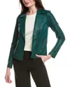 Joseph Ribkoff Metallic Faux Leather Biker Jacket In Emerald