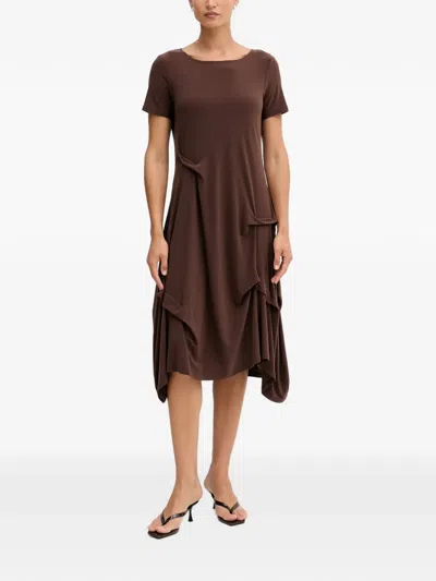 Joseph Ribkoff Asymmetric-hem Short-sleeve Midi Dress In Brown