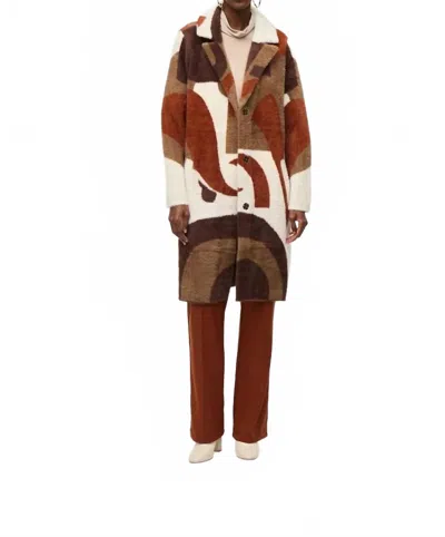 Joseph Ribkoff Avianna Abstract Print Feather Yarn Sweater Coat In Cinnamon Multi In Brown