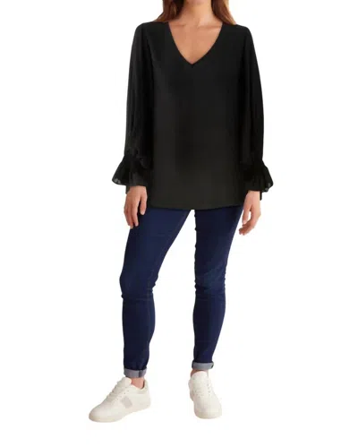 Joseph Ribkoff Balloon Puff Sleeve Top In Black