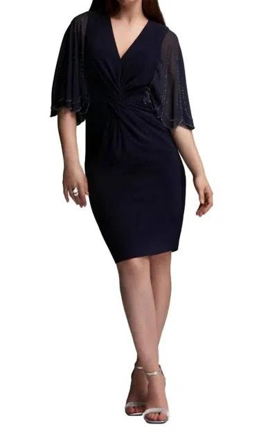 Joseph Ribkoff Beaded Scallop Sleeve Dress In Navy In Black
