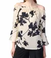 Joseph Ribkoff Beige Floral Off The Shoulder Blouse In White/ Black