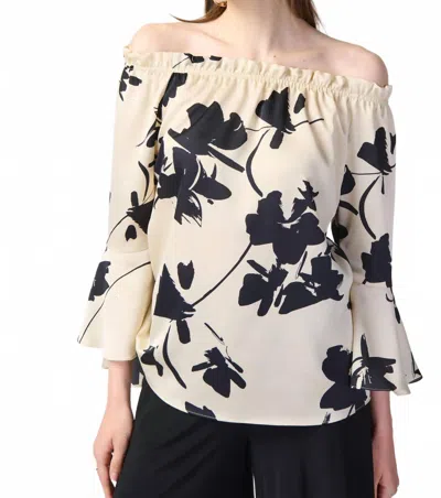 Joseph Ribkoff Beige Floral Off The Shoulder Blouse In White/ Black