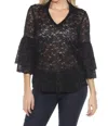 Joseph Ribkoff Bell Sleeve V-neck Lace Top In Black