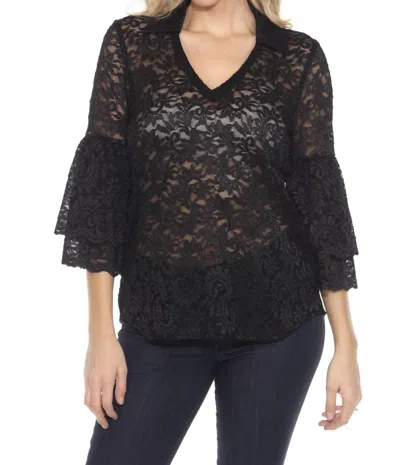 Joseph Ribkoff Bell Sleeve V-neck Lace Top In Black
