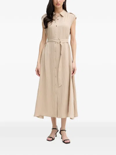 Joseph Ribkoff Belted Button-front Midi Dress In Neutral