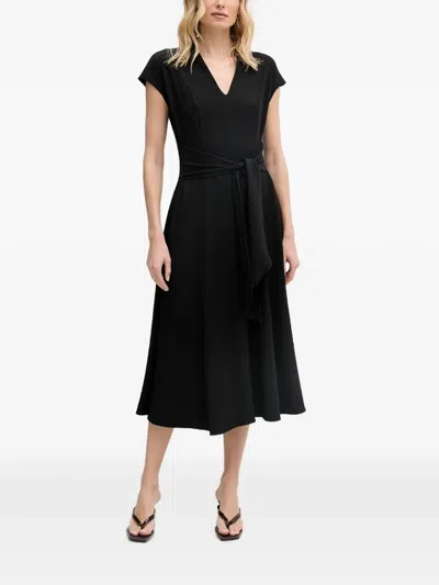 Joseph Ribkoff Belted Crinkled-finish Midi Dress In Black
