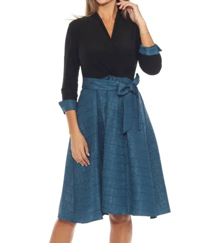 Joseph Ribkoff Belted Jacquard Fit And Flare Dress In Twilight/black