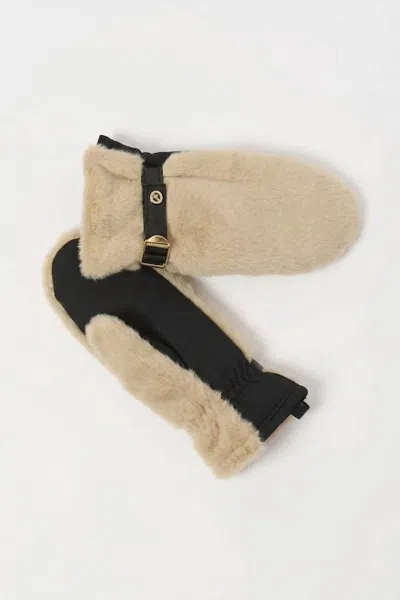 Joseph Ribkoff Belted Jewel Embellished Faux Fur Gloves In Almond In Pink