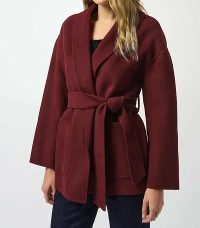 Joseph Ribkoff Belted Shawl Collar Coat In Merlot In Red